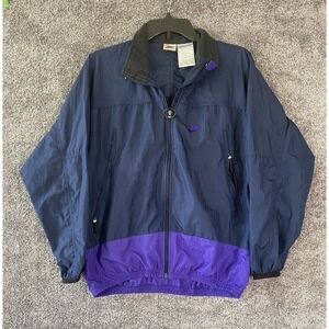 Vtg NIKE Jacket Womens Medium Windbreaker Blue Retro Colorblock 90s Track